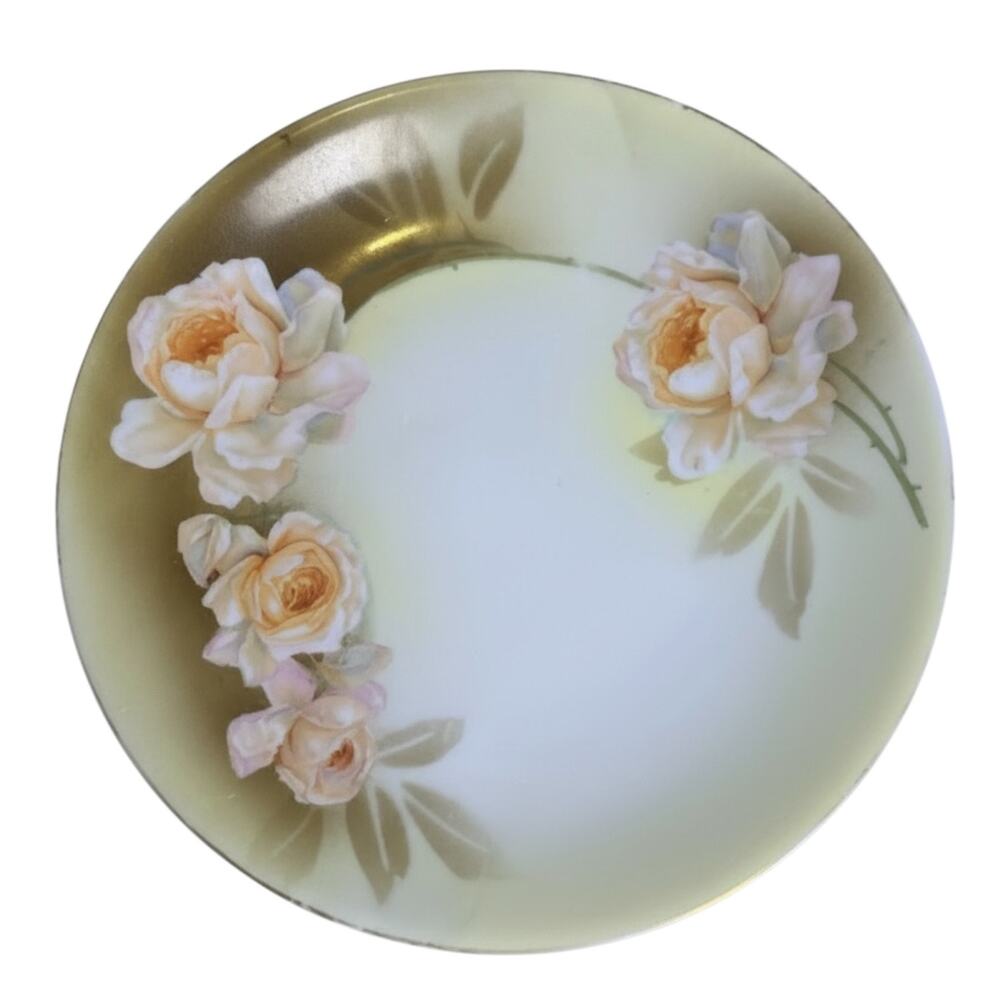 RS Tillowitz Silesia Gold Rim Cabinet Plate Hand Painted Roses Antique 8.25”